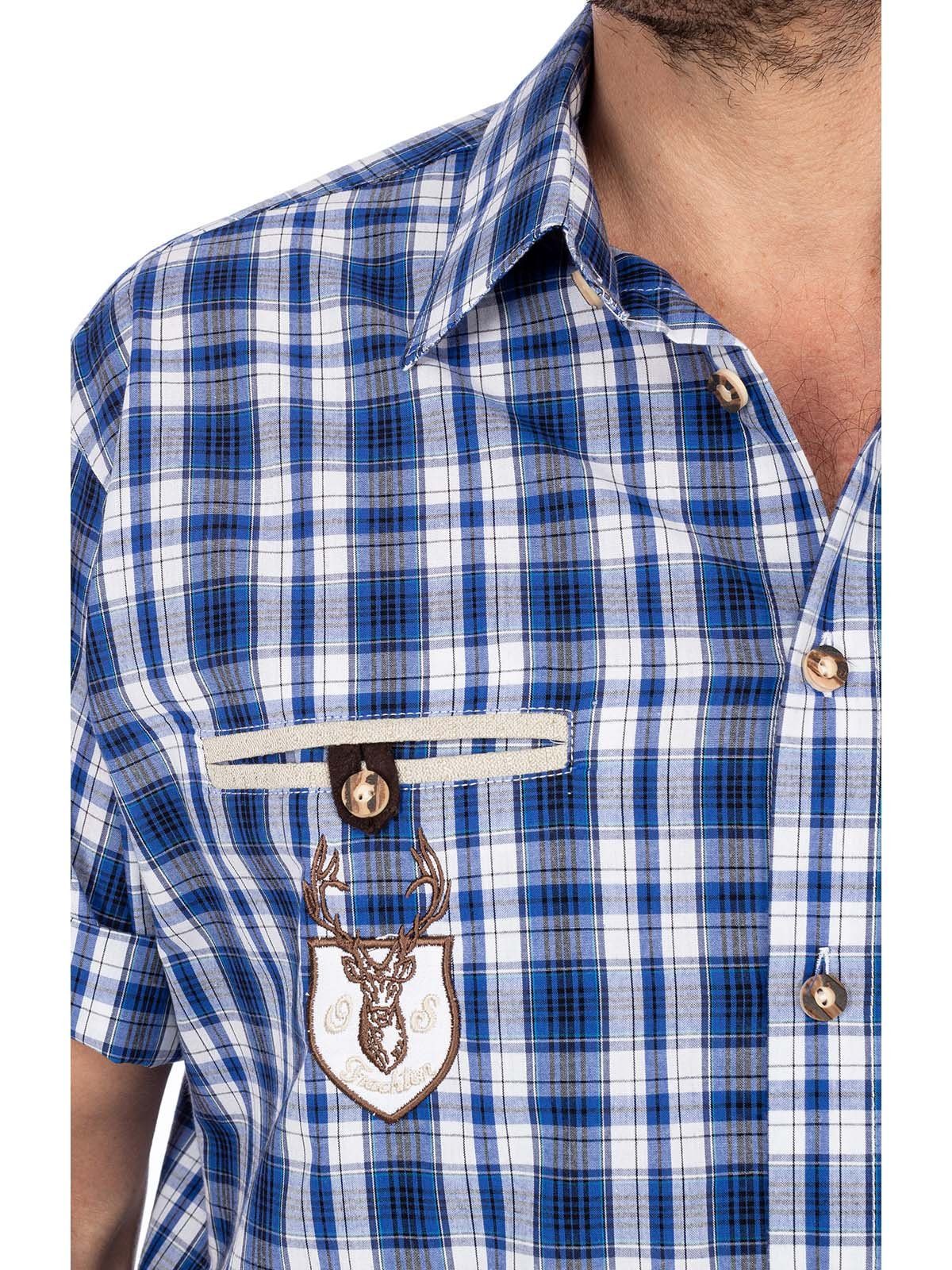 blau Trachtenhemd Fit) OS-Trachten Halbarm EDDI Trachtenhemd (Regular