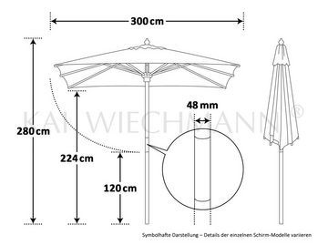 Kai Wiechmann Sonnenschirm Quadratischer Balkonschirm 300 cm als hochwertiger Sonnenschutz, Gartenschirm aus Holz mit Windauslass & UPF 50+