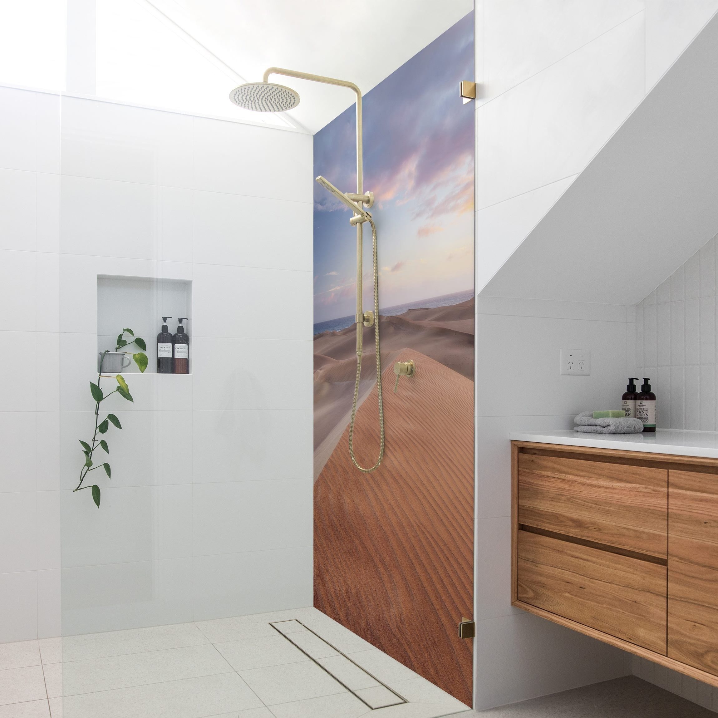 Thumbnail - Bilderdepot24 Badrückwand Strand beige Duschrückwand ohne Bohren Dusche Natur, (Hartfolie matt » Selbstklebend SMART 0,3...