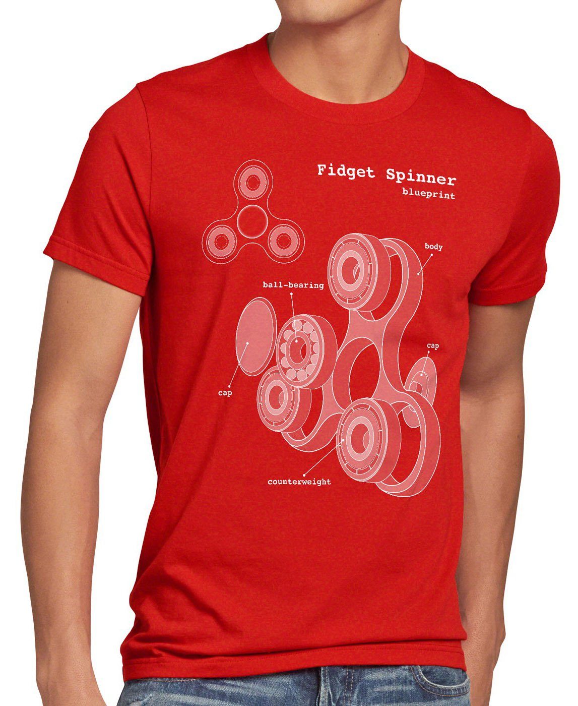 style3 Print-Shirt Herren T-Shirt Fidget Hand Spinner Handspinner Toy Blaupause Spielzeug Finger rot