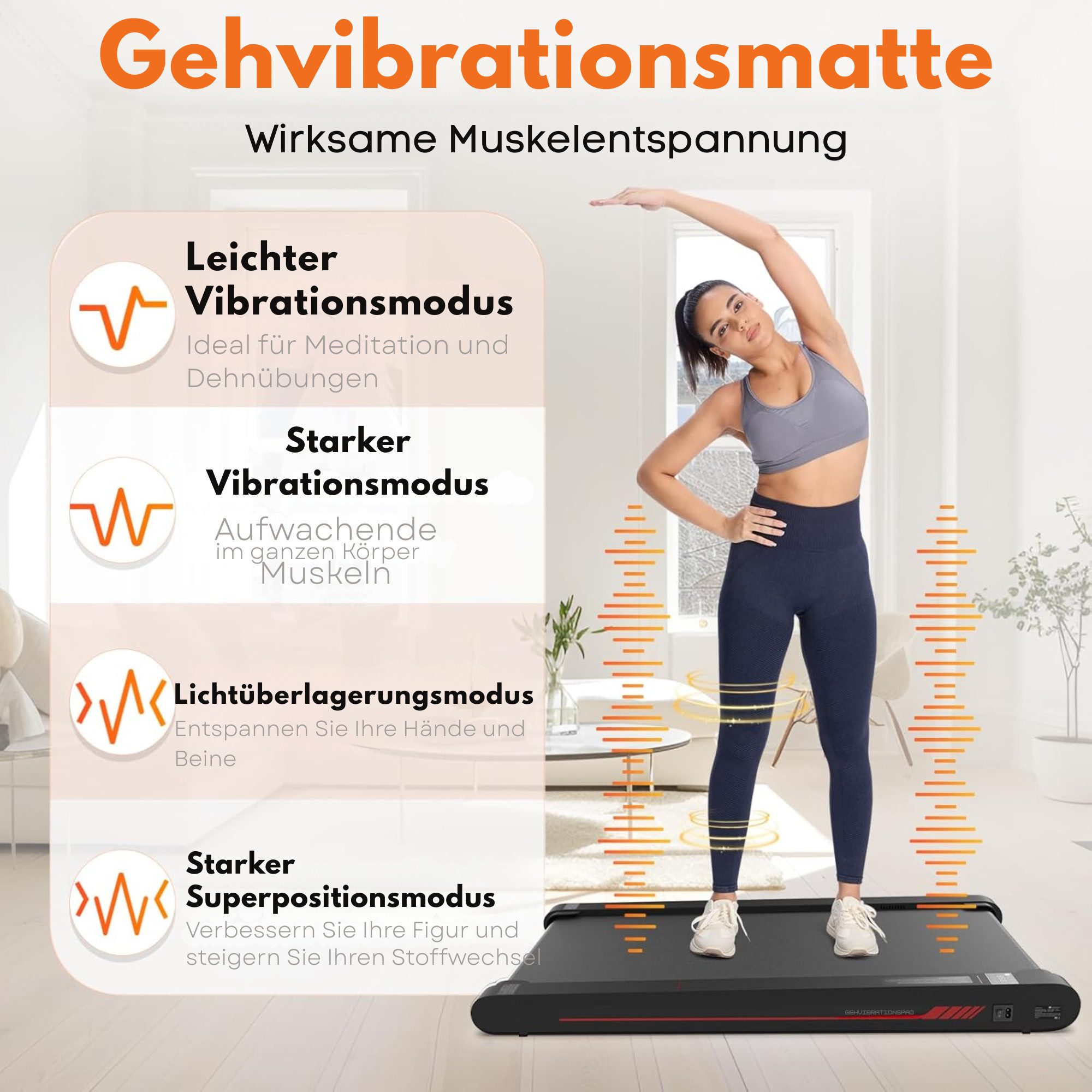 Vivitar Laufband 3-in-1 Multifunktionales Walking & Vibrations Laufband für Zuhause (LEISTUNGSSTARKER UND LEISER MOTOR, PLATZSPARENDES DESIGN, LED-Display, App-Steuerung, leiser Hochleistungsmotor 0,3–6 km/h), Geh- & Schreibtisch-Laufband mit Vibrationsmassage 4 Intensitätsstufen