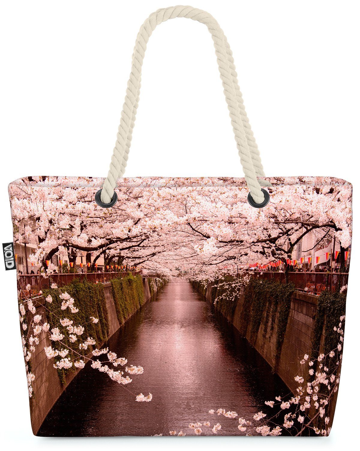 VOID Strandtasche (1-tlg), Kirschblüten Fluss Japan Romantisch Kirschblüten Fluss Japan Romantis