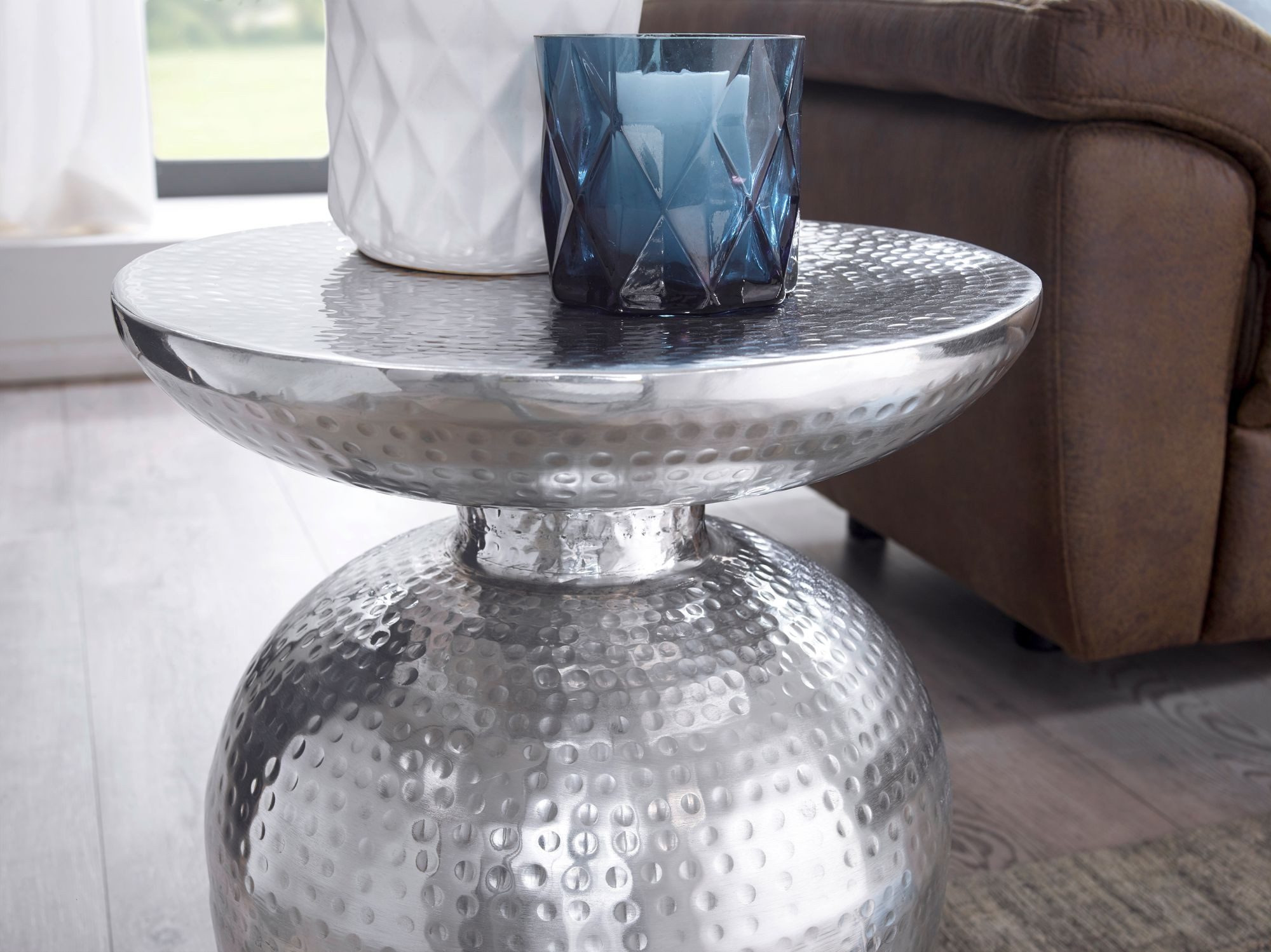 FINEBUY Beistelltisch SuVa12209_1 Ø 36,5 cm Tisch Alu Couchtisch Wohnzimmertisch (Kleiner Wohnzimmertisch, Sofatisch Orientalisch), 36,5x46x36,5 cm Aluminium Ha – Bild 4 von 5