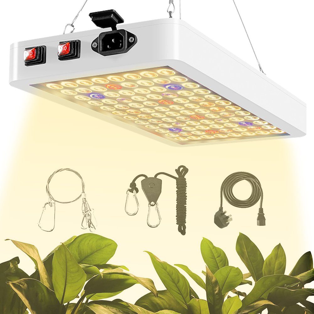 Rosnek Pflanzenlampe Doppel-Chip, Vollspektrum, Doppelschalter, für Zimmerpflanzen, 50W, Warmweiß+Weiß+Rot+Blau+IR+UV, mit verstellbarer Seilaufhängekette, Gemüse Blumen