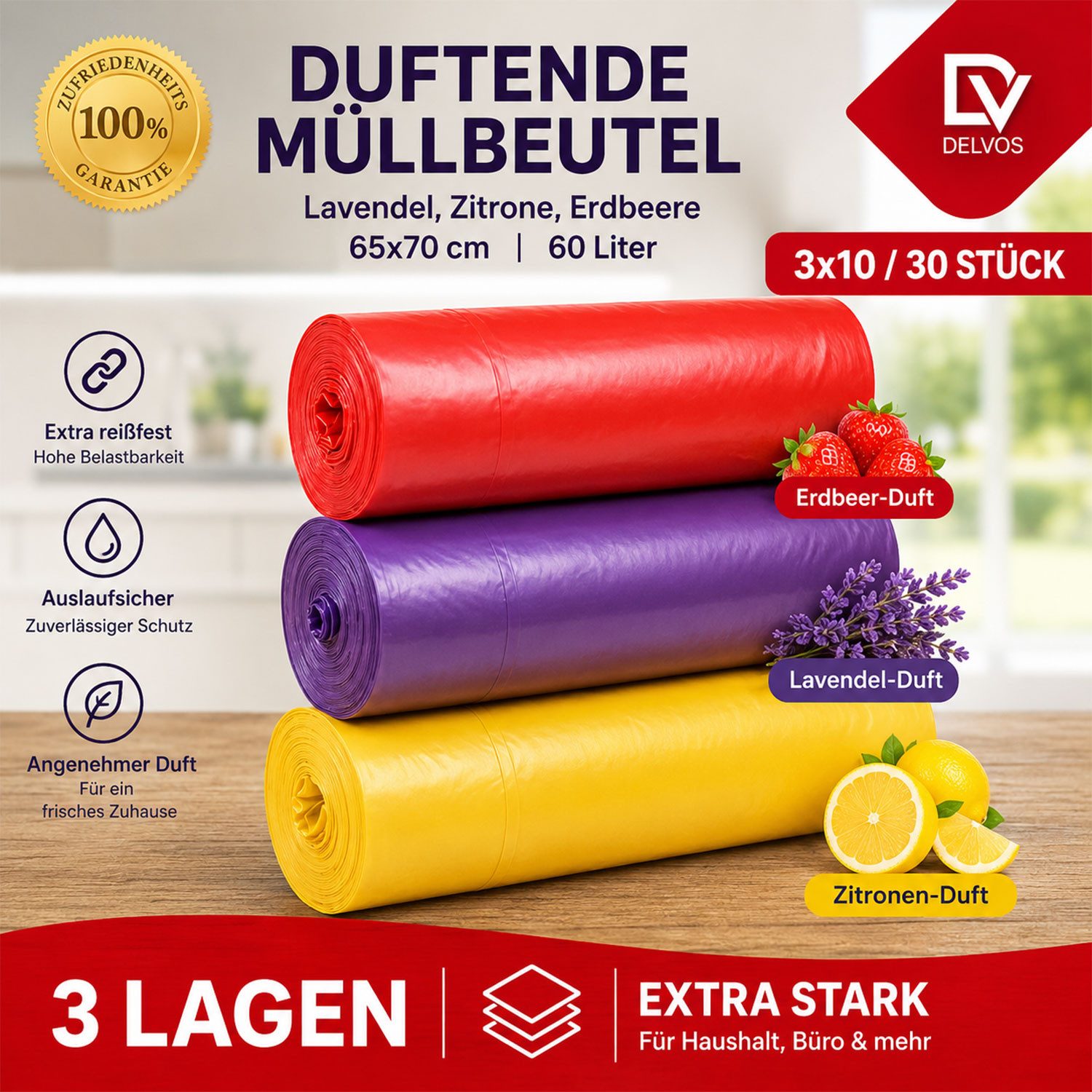 Müllbeutel Set Müllsäcke Groß Mülltüten Abfallsäcke Abfallbeutel Reißfest