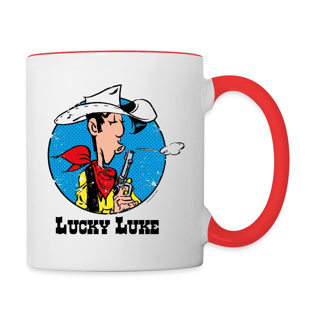 Spreadshirt Tasse Lucky Luke mit Pistole Tasse Zweifarbig, Keramik
