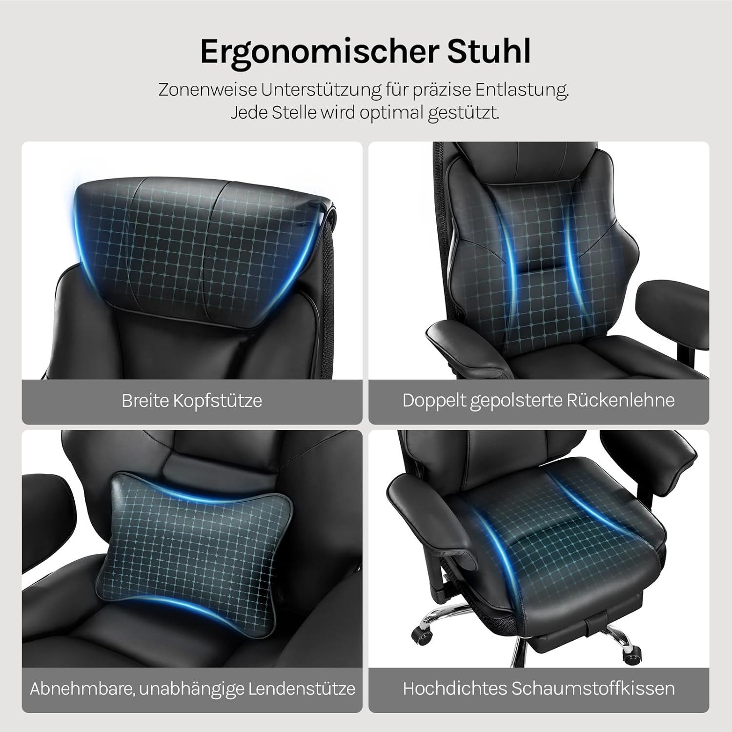 Woltu Bürostuhl, Chefsessel Doppellagige weiche Rückenlehne, ergonomisch