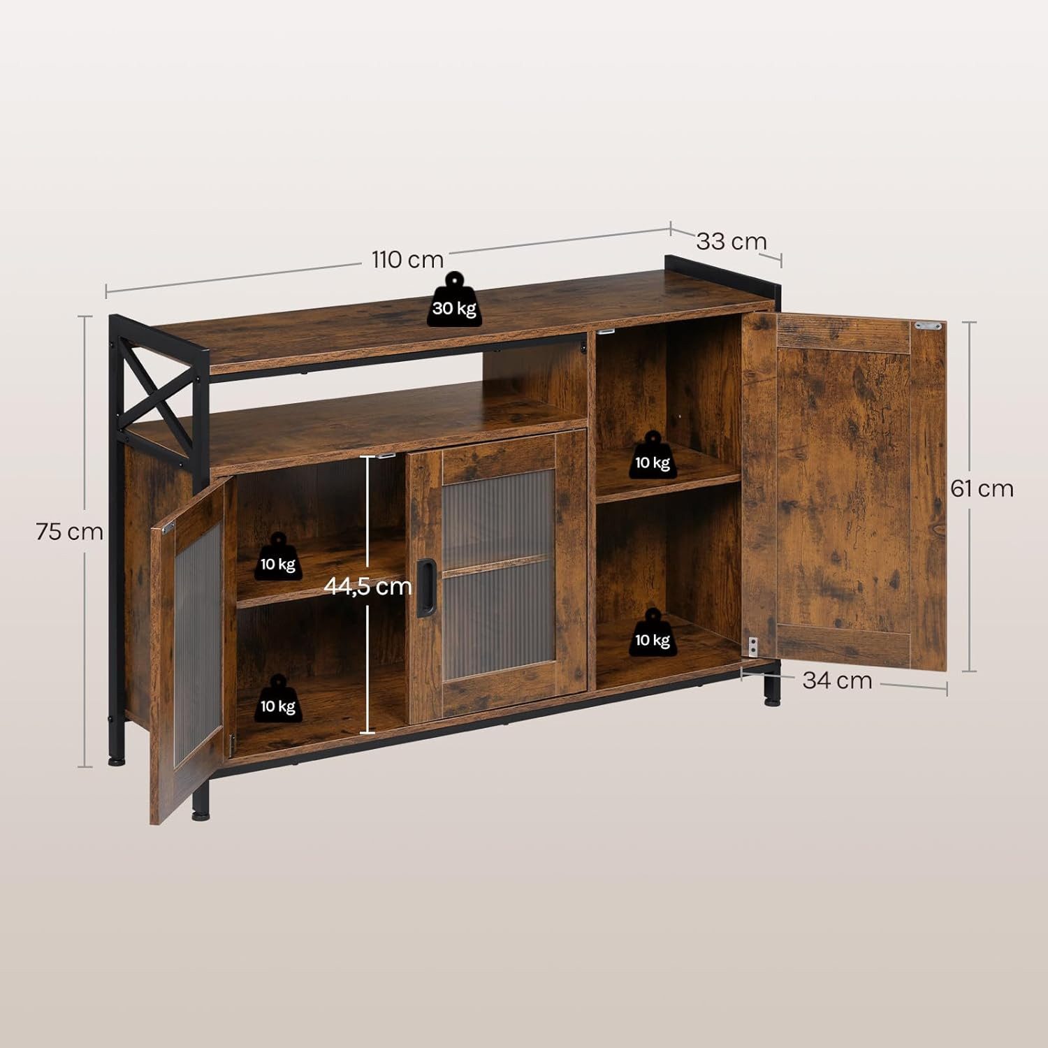 Woltu Sideboard, Küchenschrank aus MDF und Metall, für Küche Wohnzimmer Flur