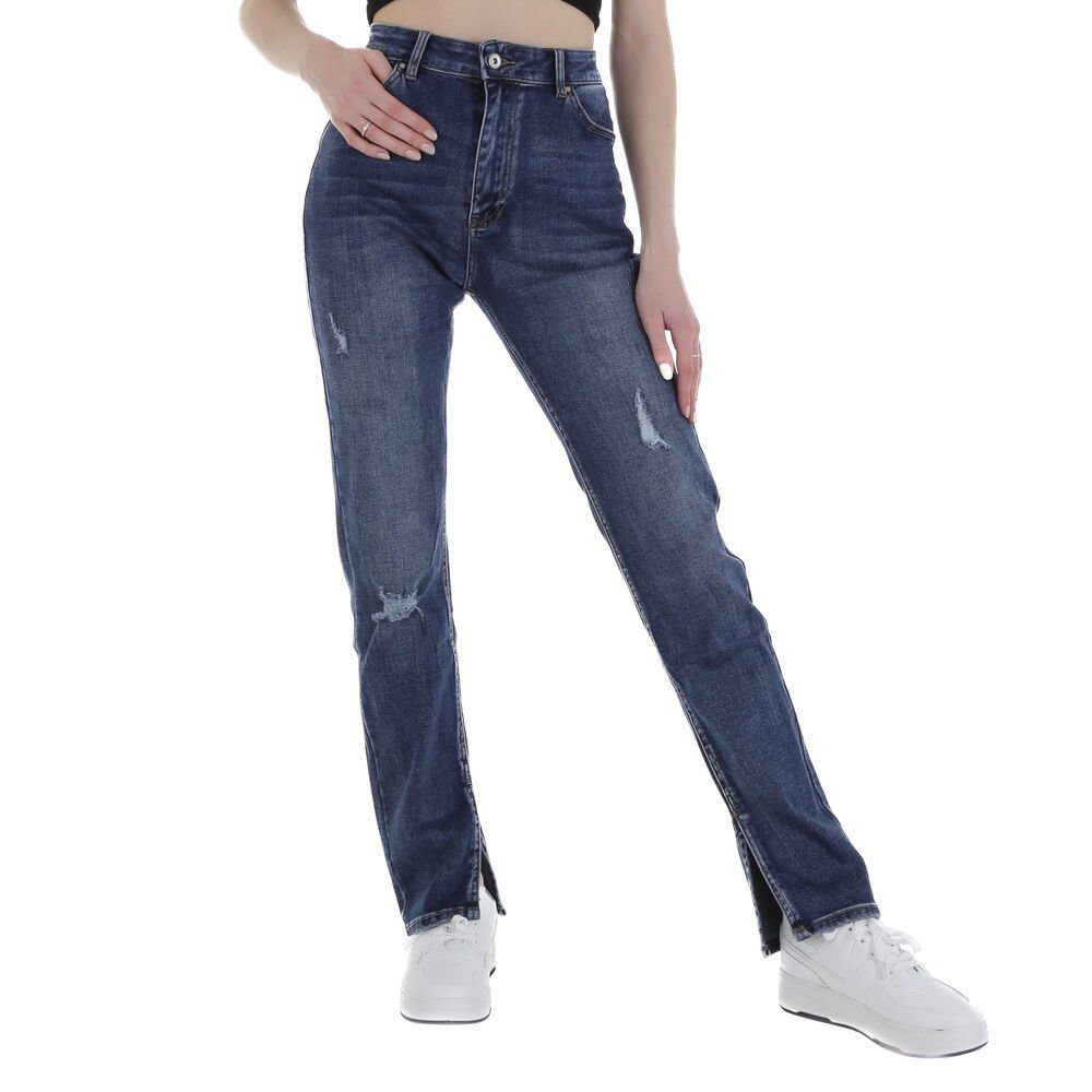 Damen Ital-Design Waist Stretch Blau Destroyed-Look High-waist-Jeans High in Freizeit Jeans