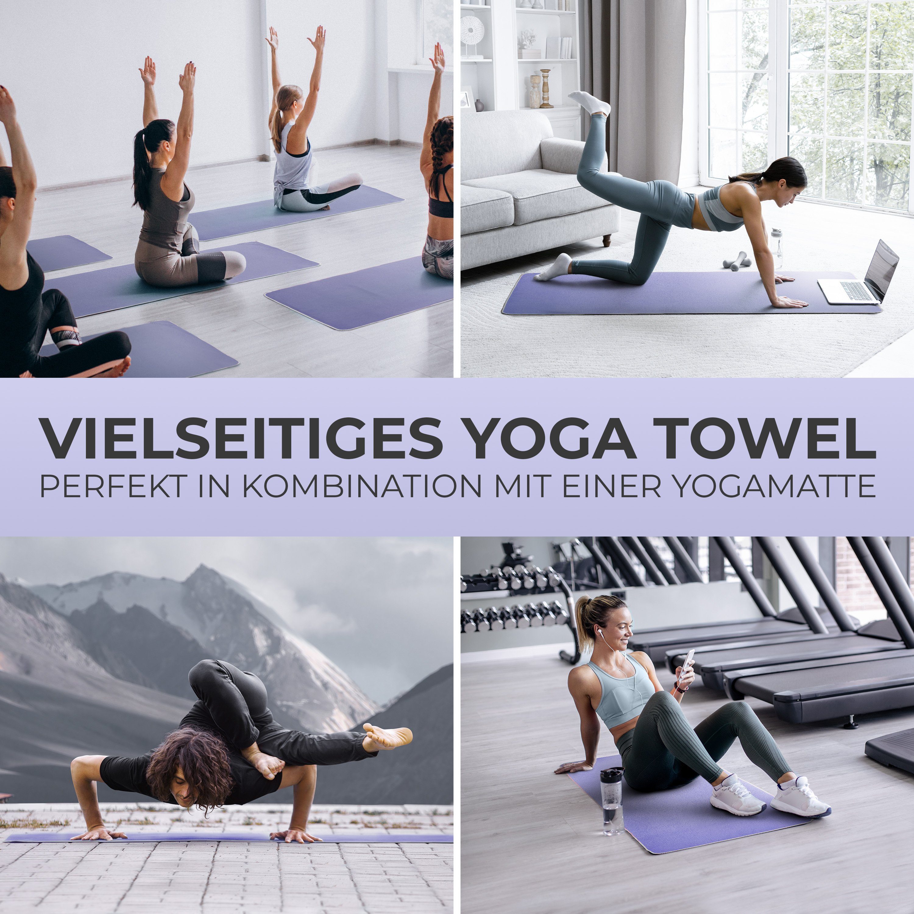 NirvanaShape Sporthandtuch Yoga Handtuch mit Antirutsch-Noppen, Yogatuch-Auflage für Yogamatte, Microfaser, +Yoga Einführungs eBook, Yogatuch-Auflage Saugstark, – Bild 5 von 5