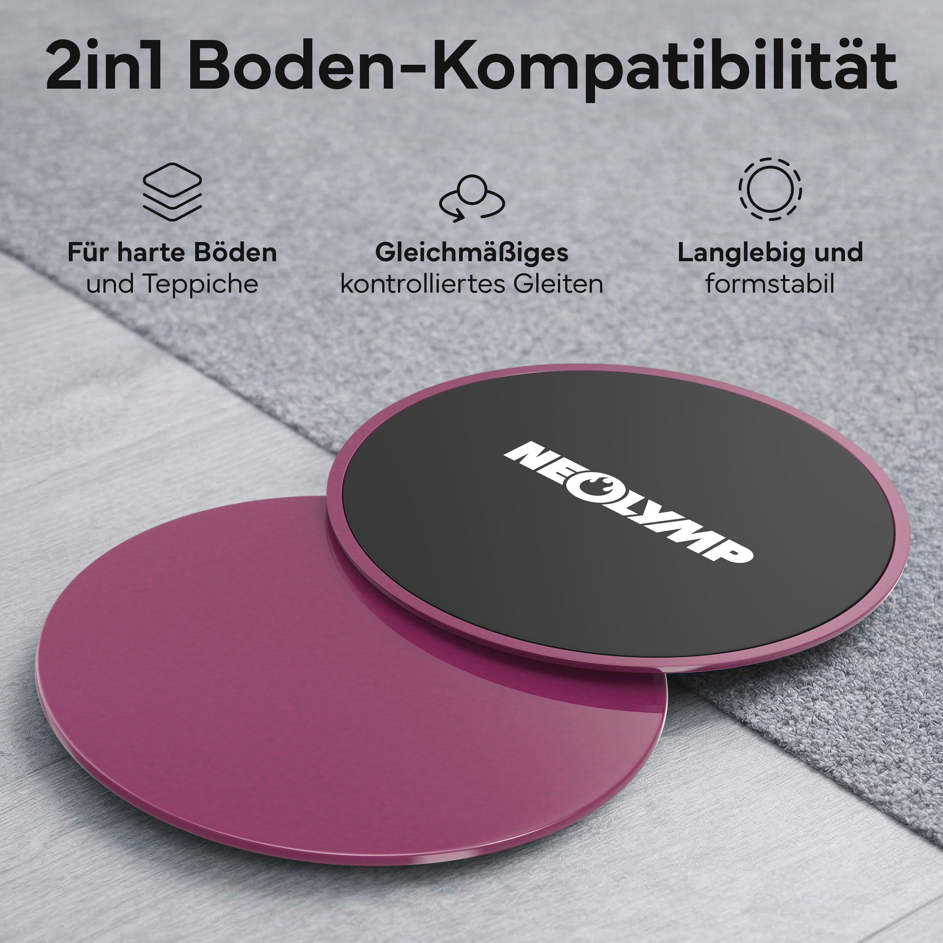 NEOLYMP Pilates-Reformer Pilates Slider - Reformer-Übungen für Zuhause & Studio - Gliding Discs, (Ganzkörper - Yoga & Pilates Sliders Fitness Gliding Discs 2er Set), Doppelseitige Gleitscheiben für Hartboden & Teppich - Core Training