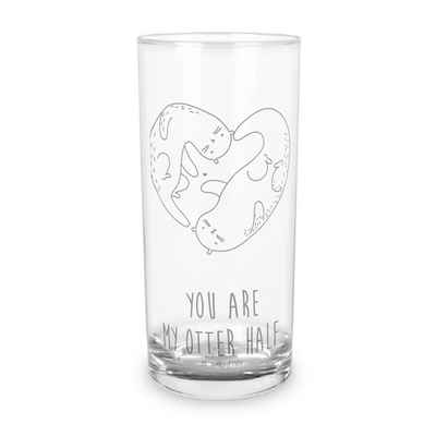 Mr. & Mrs. Panda Glas 400 ml Otter Herz - Transparent - Geschenk, Seeotter, Wasserglas mit, Premium Glas, Magische Gravur