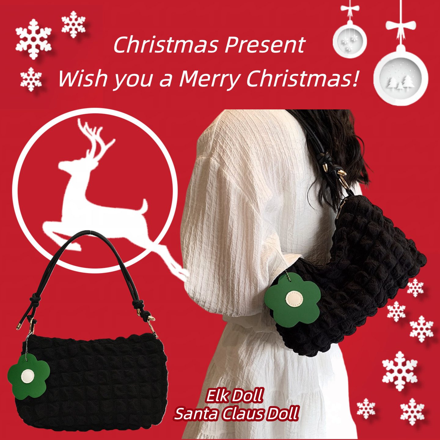 Super Solu Schultertasche 2-Taschen/ Exklusives Weihnachts-Geschenkset /Damen Handtaschen (Schwarz & Schwarz, 2-tlg., 8*16*27cm(B/H/T), ultraleichte Stofftasche, flexibel als Schulter- & Unterarmtasche