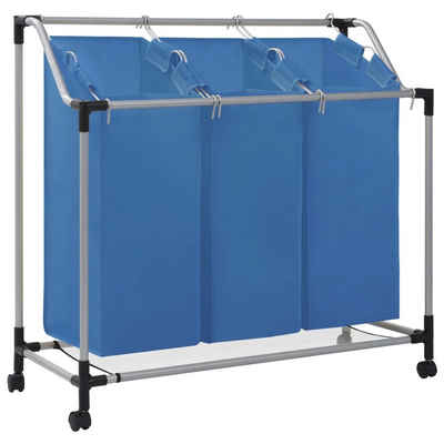 vidaXL Wäschekorb Wäschesortierer mit 3 Taschen Blau Stahl (1 St)