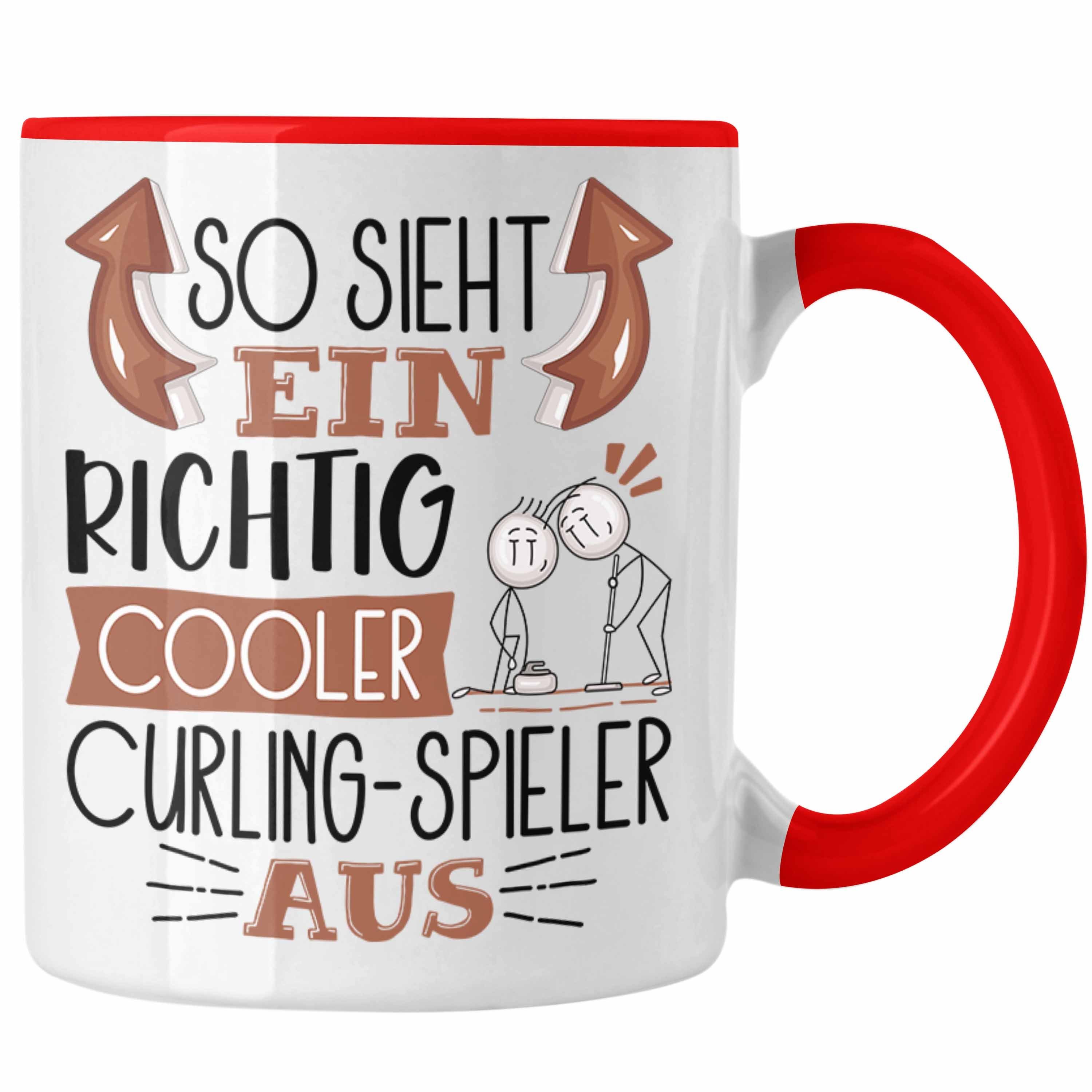 Trendation Tasse So Sieht Ein Richtig Cooler Curling-Spieler Aus Geschenk Tasse Lustig Rot