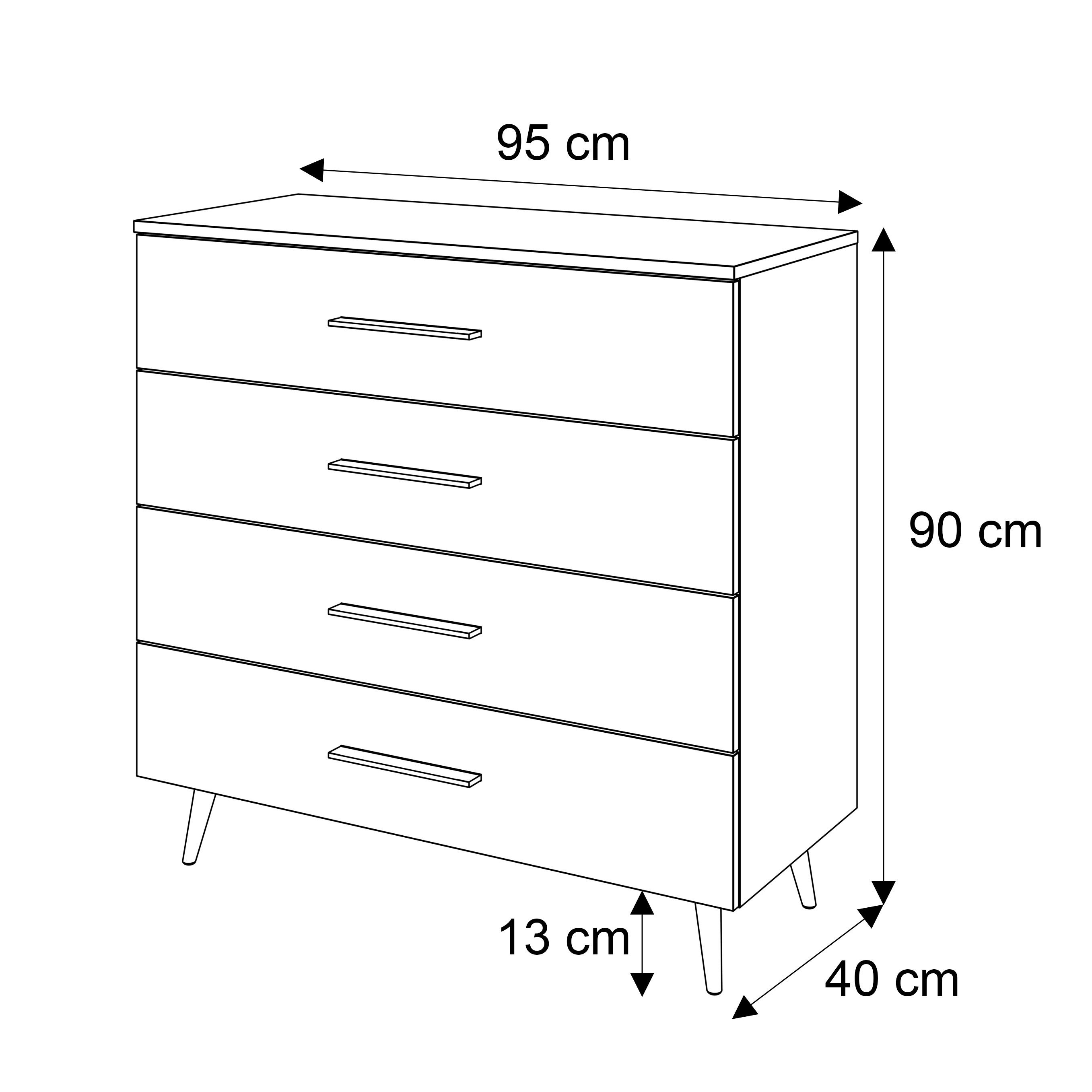 Lookway Kommode AURA 4S Weiß mit Schubladen und Griffe, 95x40x90 cm – Bild 4 von 4