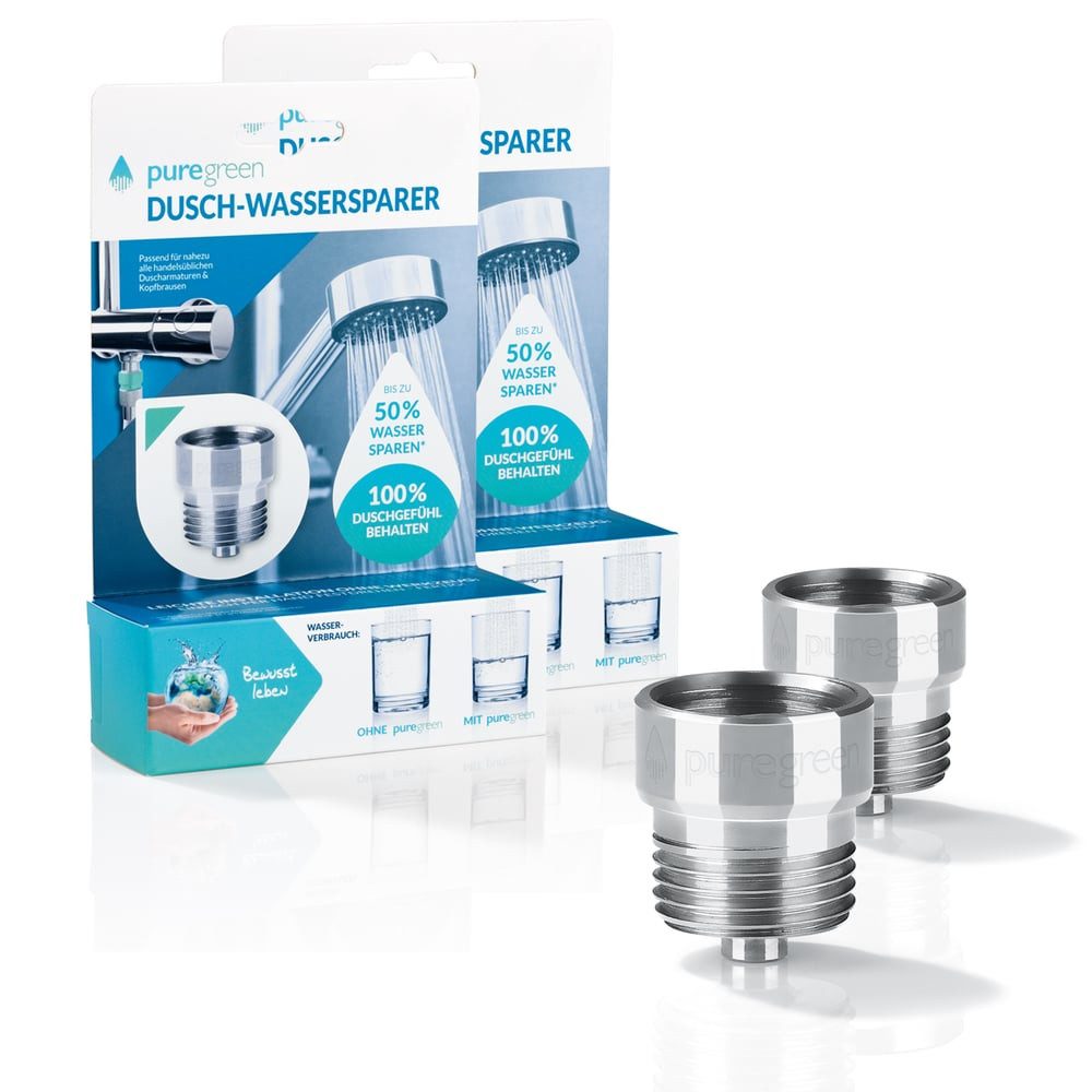 puregreen Duscharmatur Wassersparer für die Dusche - Spart bis zu 50 % Wasser - chromfarben (2-St)