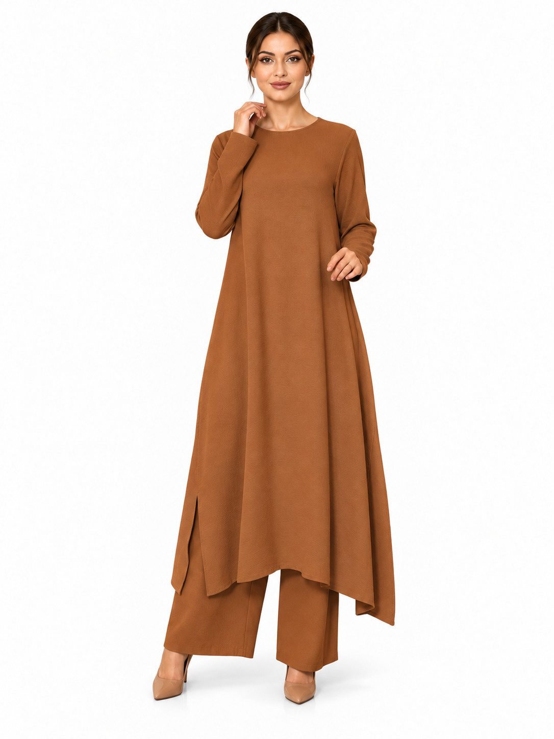fashionshowcase Longtunika Damen Zweiteiler Set - Tunika & Palazzo-Hose Modest Fashion (SET, Zweiteiler) leichte und luftige Beschaffenheit