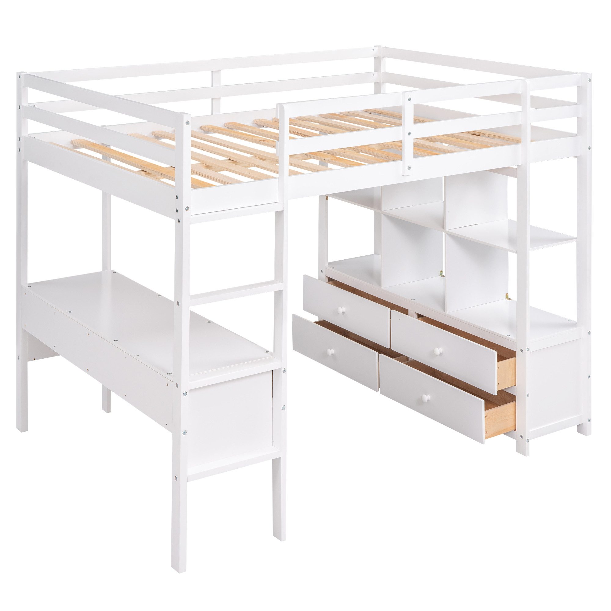 SOFTWEARY Hochbett (Doppelbett mit Lattenrost, Schreibtisch günstig online kaufen