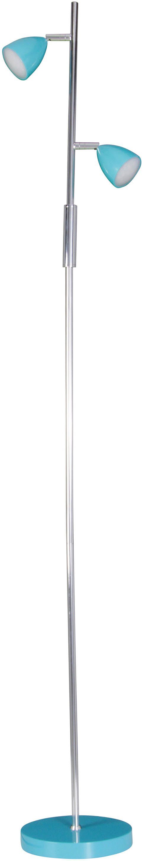 näve LED Stehlampe Schirme Aaron, türkis/chrom, Fuß und 145cm, LED wechselbar, Neutralweiß, h: 2flg., in An/Aus-Schalter