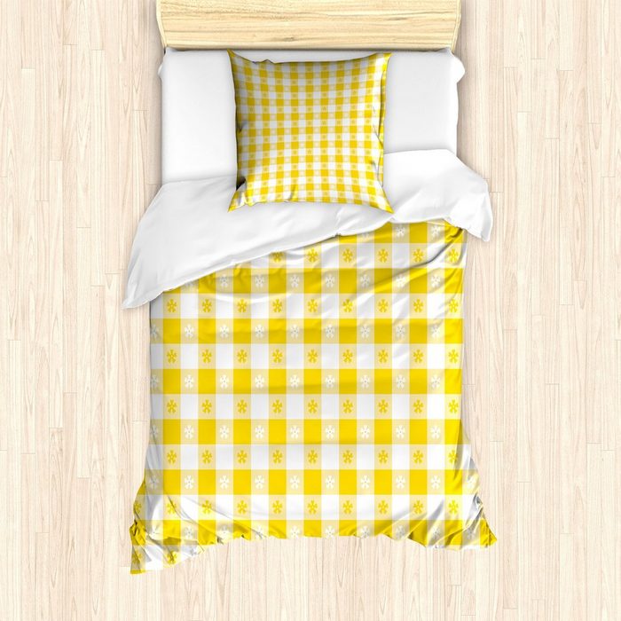 Bettwäsche Milbensicher Allergiker geeignet mit Kissenbezug Abakuhaus Microfaser Gelb und Weiß Land Picknick