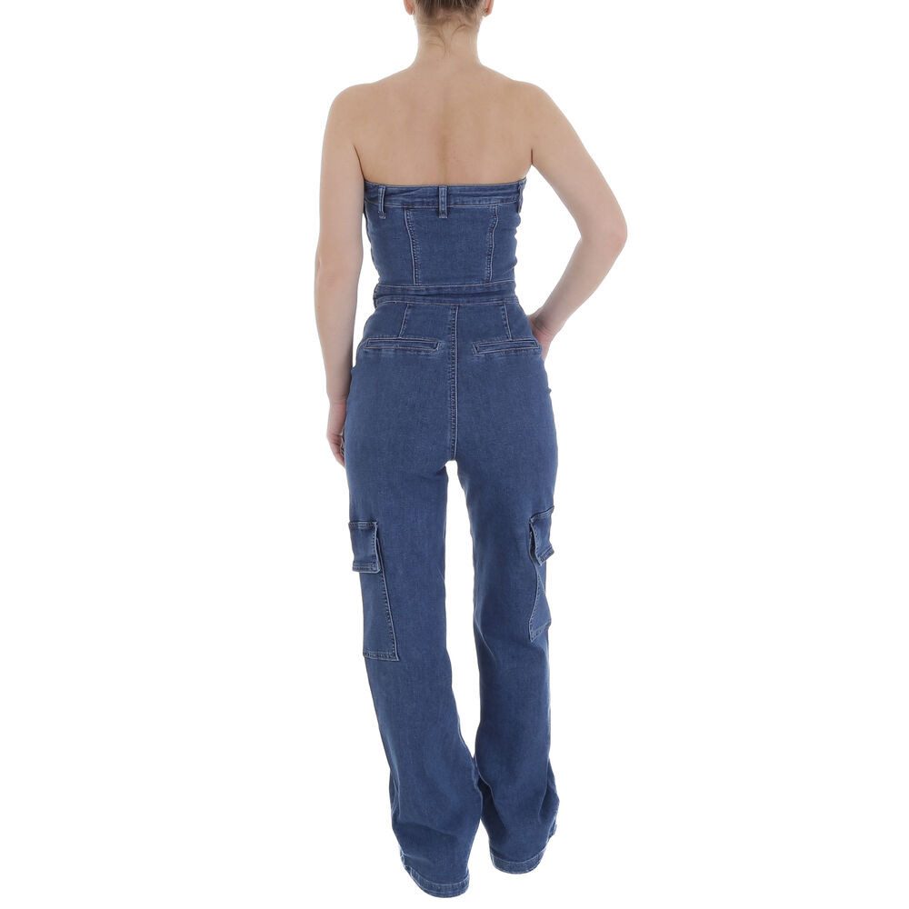 Ital-Design Jumpsuit Stylischer Utility-Jumpsuit mit Taschen für Damen (89550879) Used-Look Stretch Langer Jumpsuit in Blau