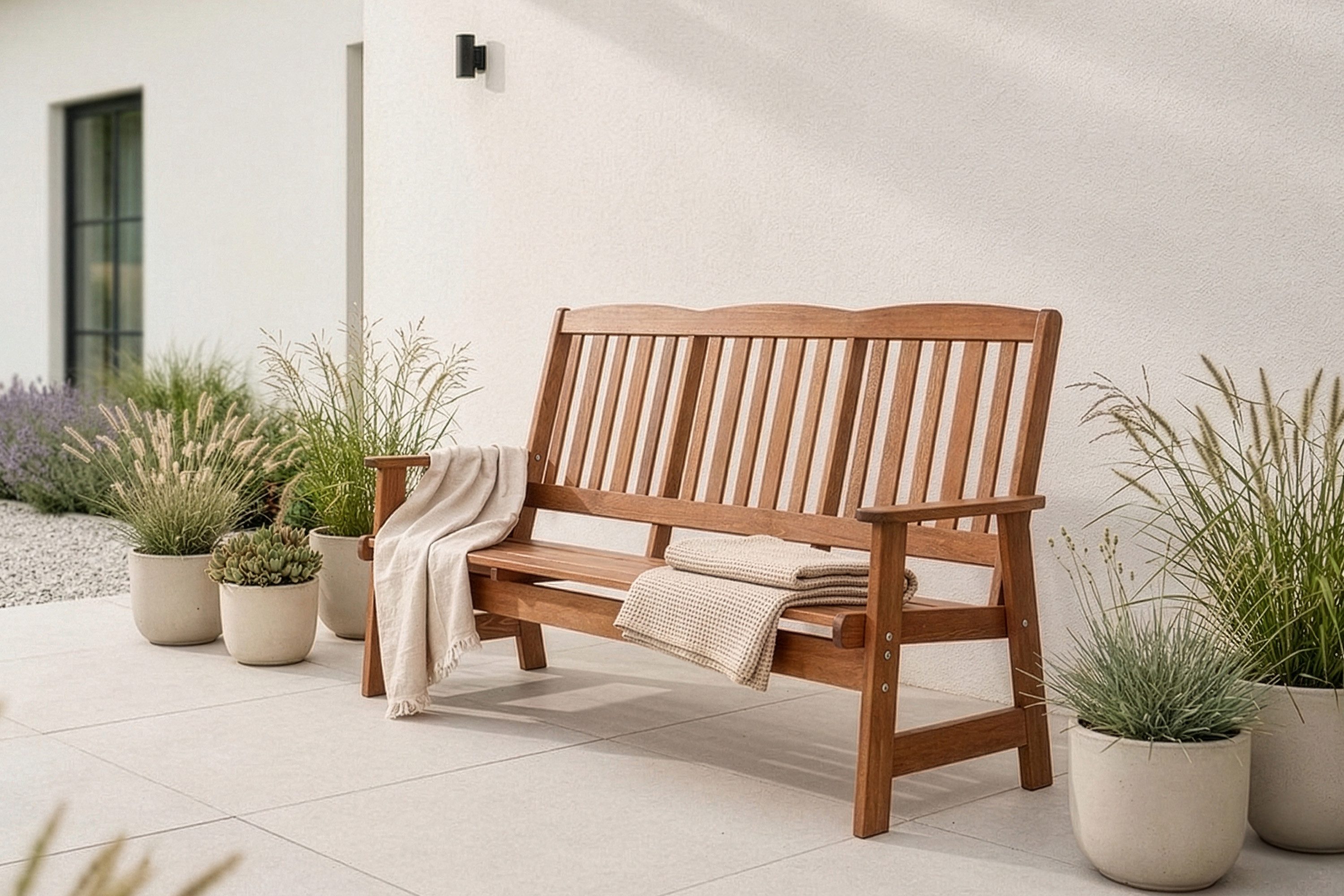 KONSIMO® Garten-Essgruppe ALCES Gartenmöbel-Set aus Massivholz, (2x Stuhl, 1x Tisch, 1x Sofa), handgefertigt, Kiefernholz, FSC-zertifiziert, hergestellt in der EU