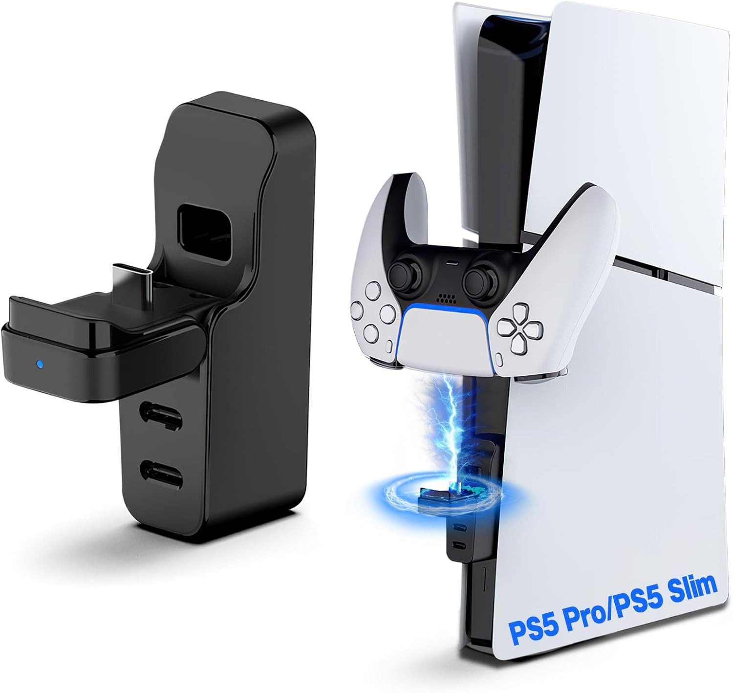 Tenlamp Mini Typ-C Hub mit PS5 Controller Ladegerät Kompatibel mit PS5 Slim Controller (Set, 1 St., mit PS5 Slim/PS5 Pro, 2 Typ-C Port, faltbares Design, platzsparend)