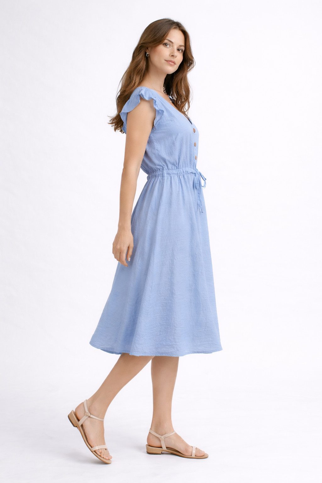 ITALY VIBES Midikleid - Freizeitkleid - sommerliches Kleid Damen - Midikleid - mit Bindegürt ONE SIZE / passend für Größe XS - L
