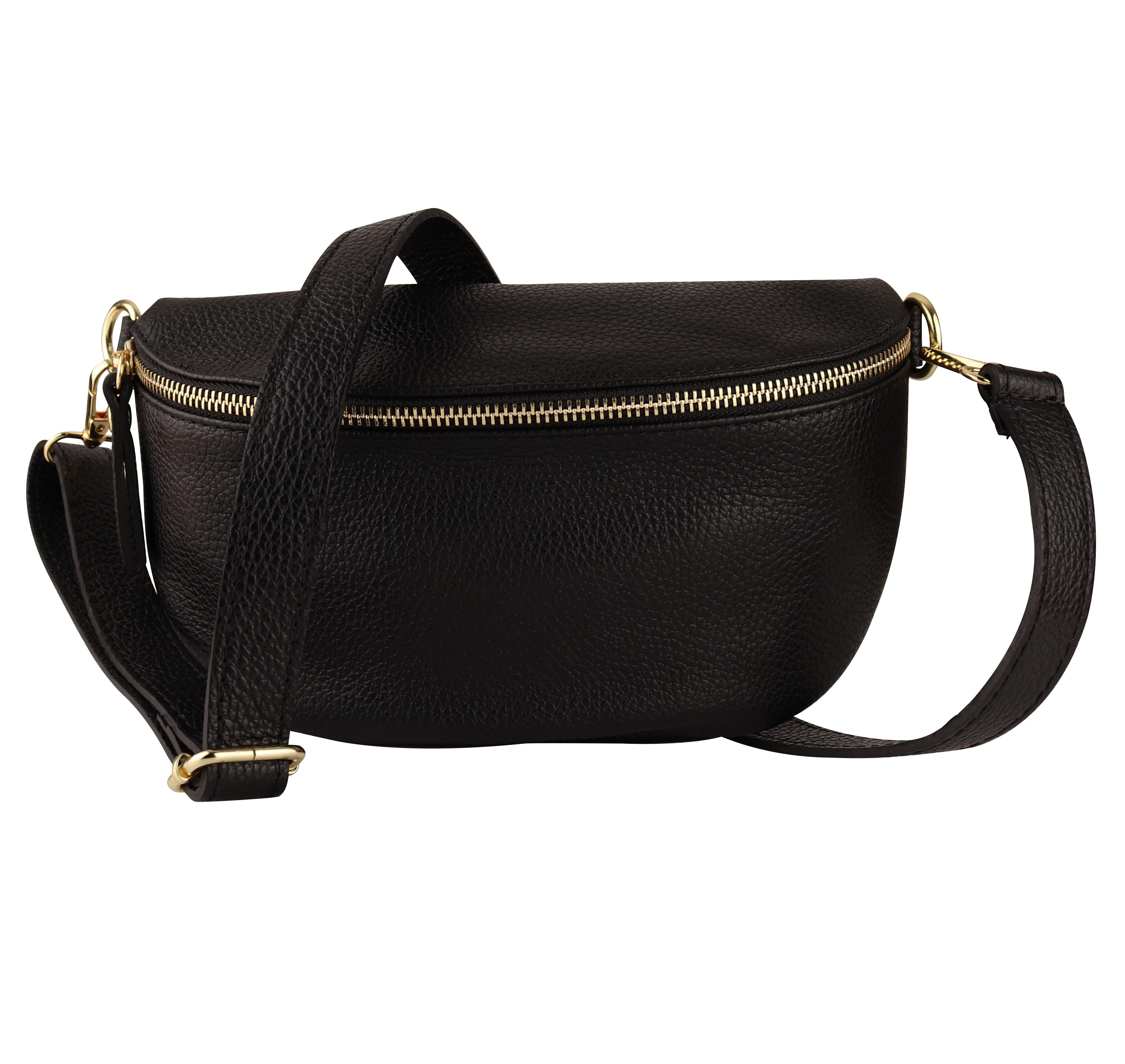 MIRROSI Bauchtasche mit GOLDENER Reißverschluss Damen, Echtleder, MADE IN ITALY, (Umhängetasche, Schultertasche auch Leder für jeden Anlass (1 Tasche & 1 Ledergurt), 3 Größen auswählbar, Brusttasche), Crossbody Bag, Gold, verstellbare Schulterriemen