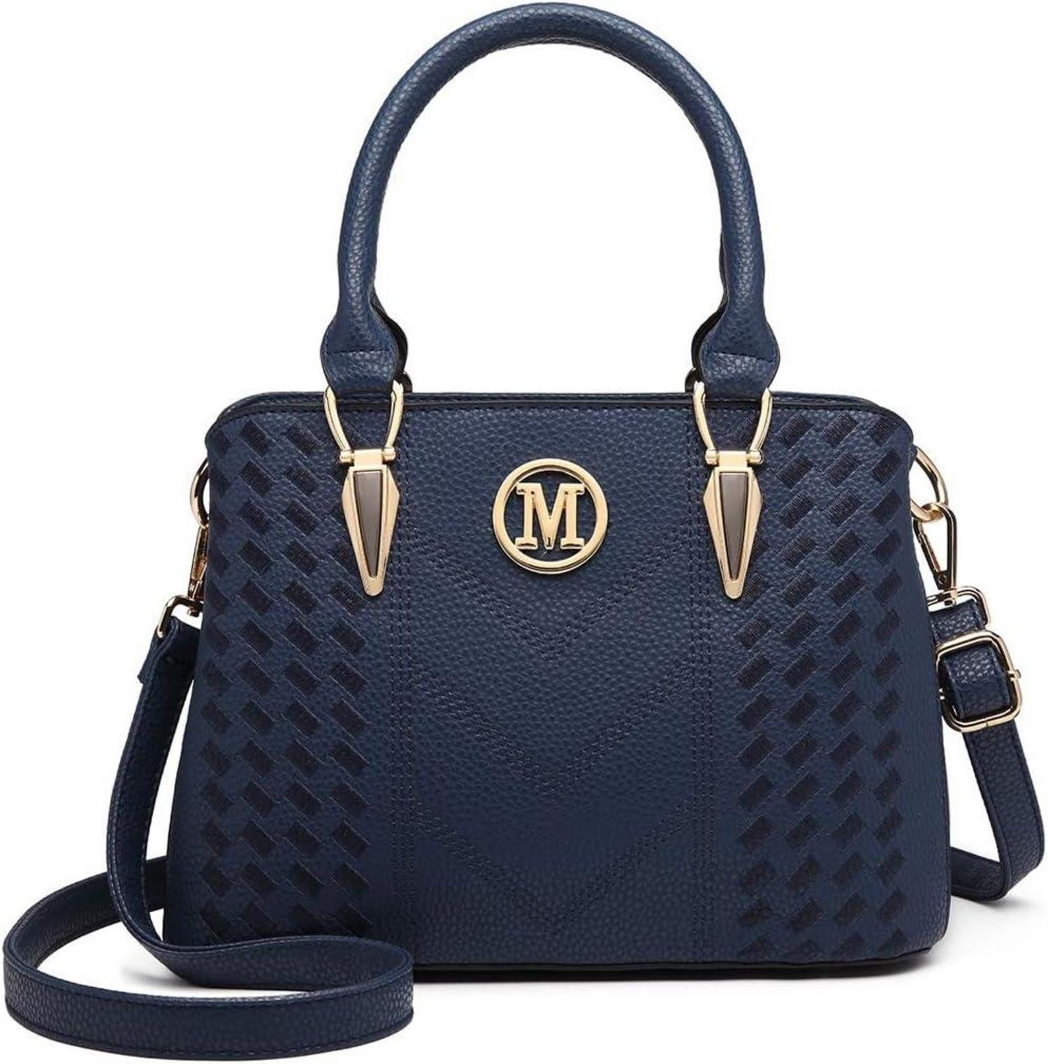 Handtasche Damen Handtasche Mittelgroß Blau Lychee Muster Strick Prozess