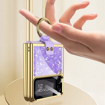 Wigento Handyhülle Für Samsung Galaxy Z Fold4 5G Galvanik mit Ring Kunststoff Handy Tasche Hülle Etuis Schwarz