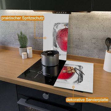 Wallario Herd-Abdeckplatte Roter Apfel in Eiswürfel - Eiskaltes Obst, ESG-Sicherheitsglas, (Glasplatte, 2 tlg., inkl. 5mm Noppen), verschiedene Größen