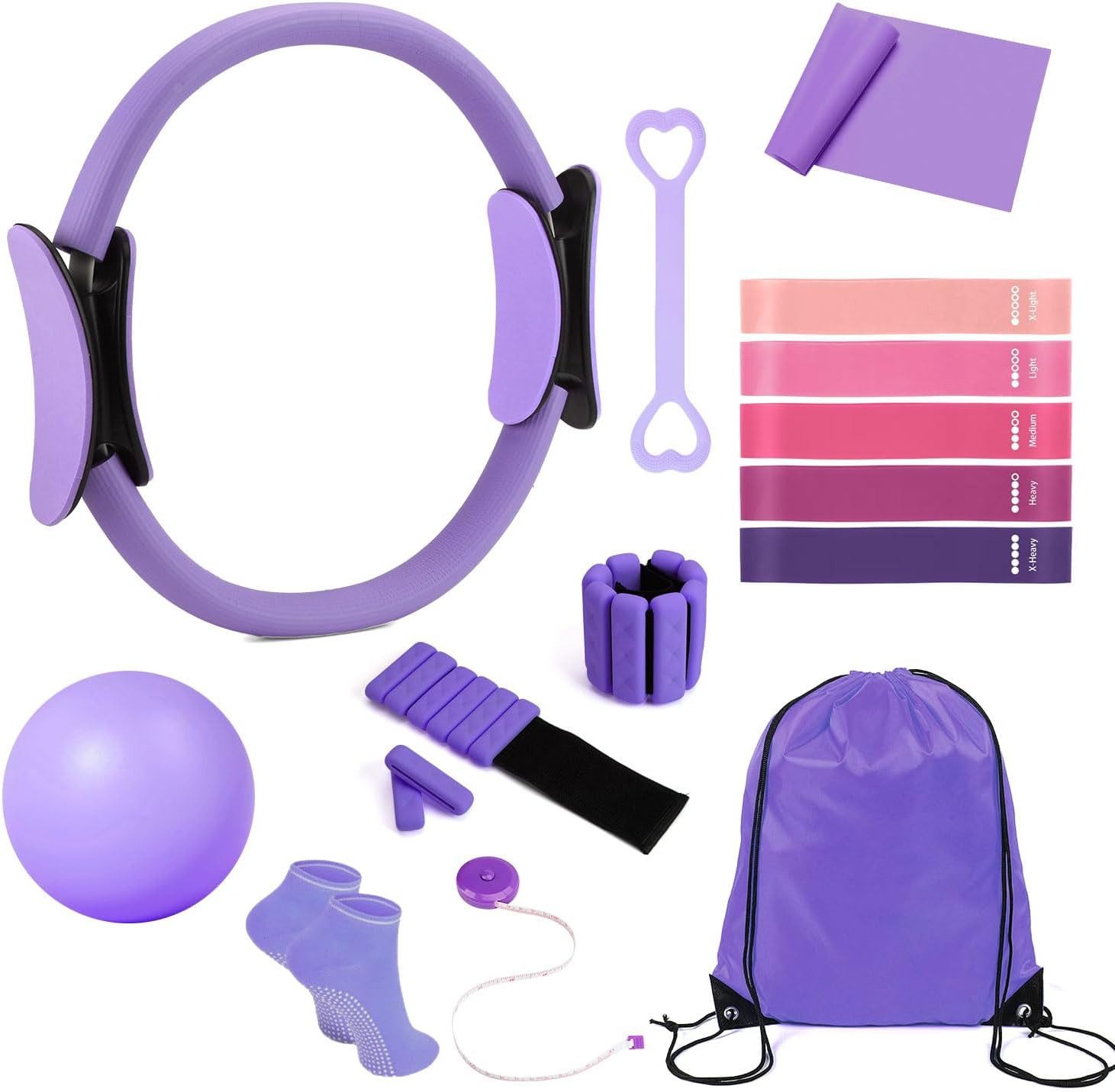 Pilatesmatte Pilates Set für Zuhause 14PCS Fitness Zubehör Set Yoga Bein