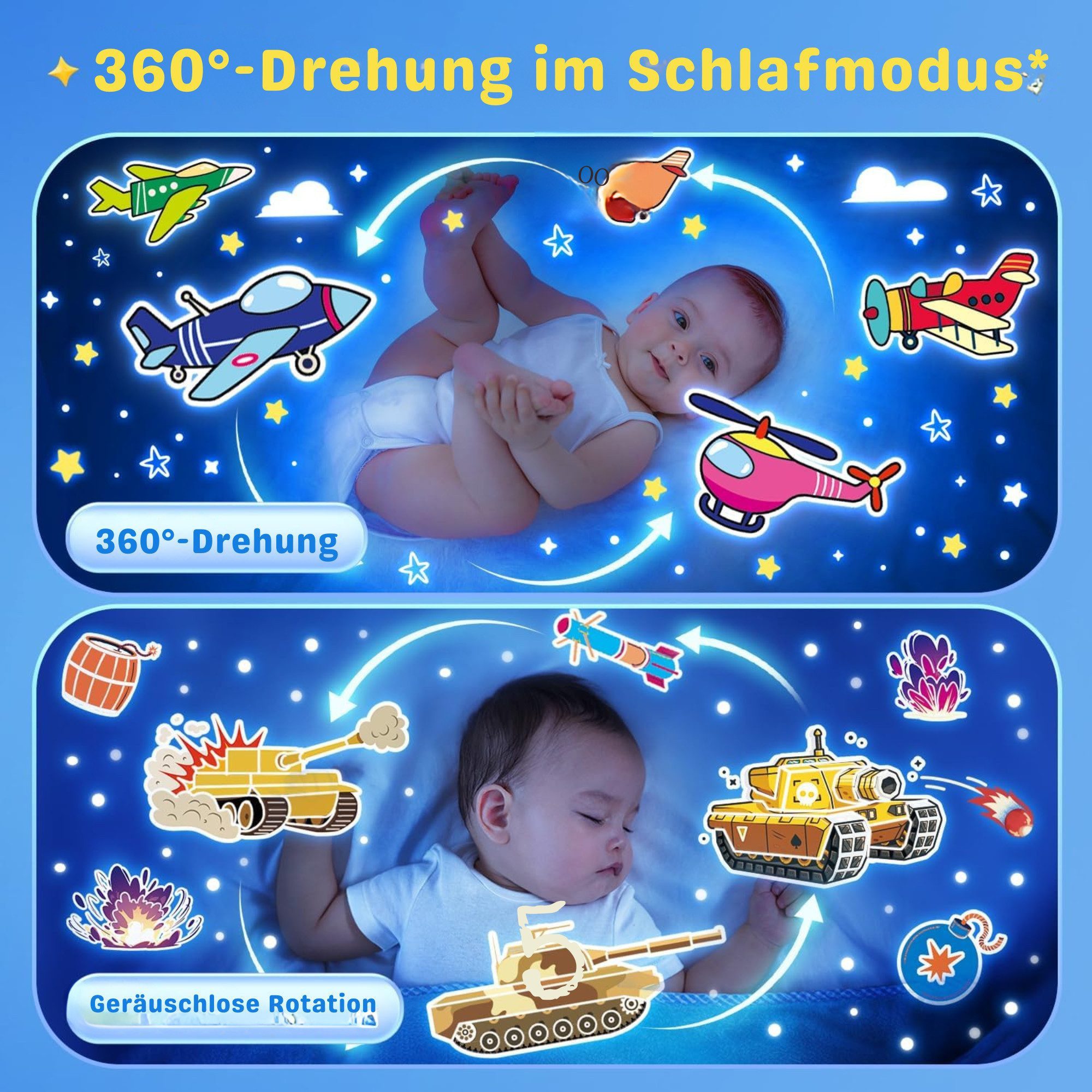 Vivitar LED-Sternenhimmel Dino-Ei-Projektor für Kinder, Nachtlicht mit 12 Projektionsfolien, Geschenk für Jungen und Mädchen, 360°-Drehung, 7 Farben, 15 Melodie – Bild 5 von 5