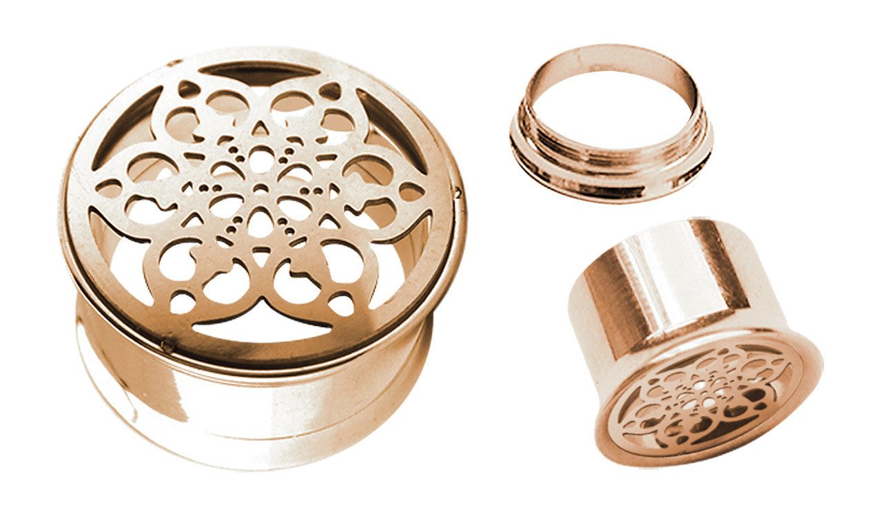 Adelia´s Plug Piercing - Plug 316L Stahl Rose - Mandala, Motiv Rose - Mandala, 11 mm Länge, 316L Stahl