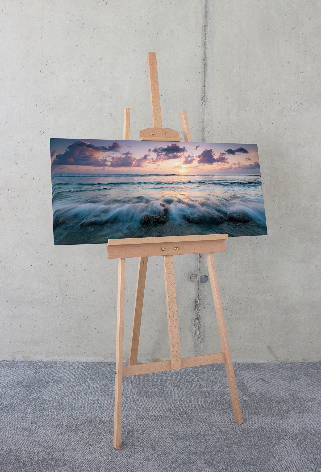 Komar Leinwandbild Broken Waves - Größe 90 x 40 cm, Baum, Berge, Blumen, Blätter, Foto, Jahreszeiten, Landschaft, Meer, Natur, Palmen, Strand (Packung, 1 St), Keilrahmenbild mi Echtholzrahmen