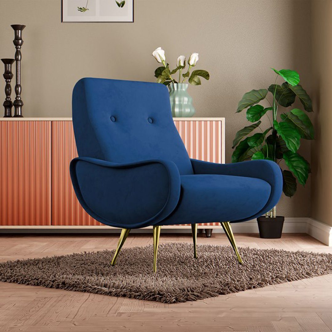 (Matt Sessesl Velours), Wohnzimmer 79) Cocktailsessel mit Metallbeine, aus Sessel Casio (Polstersessel Blau Velvet für Beautysofa