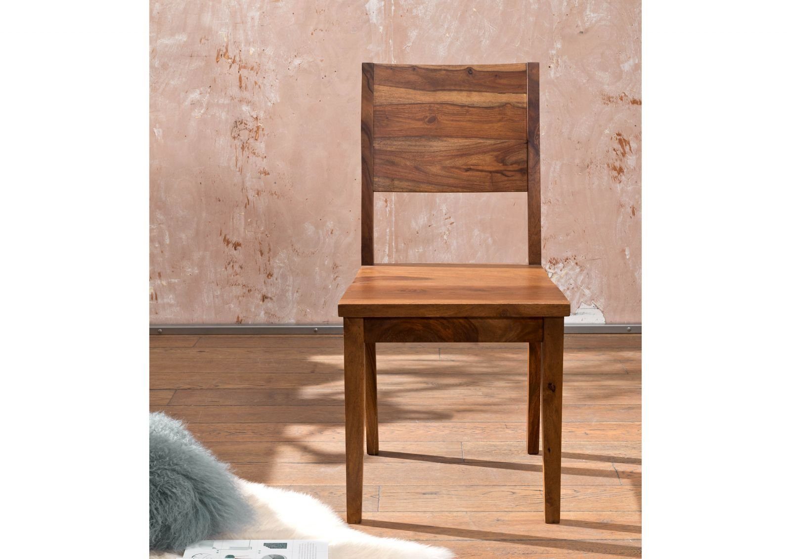 Massivmoebel24 Holzstuhl 45x47x90 noble unique Stuhl braun Sheesham SYDNEY lackiert #133