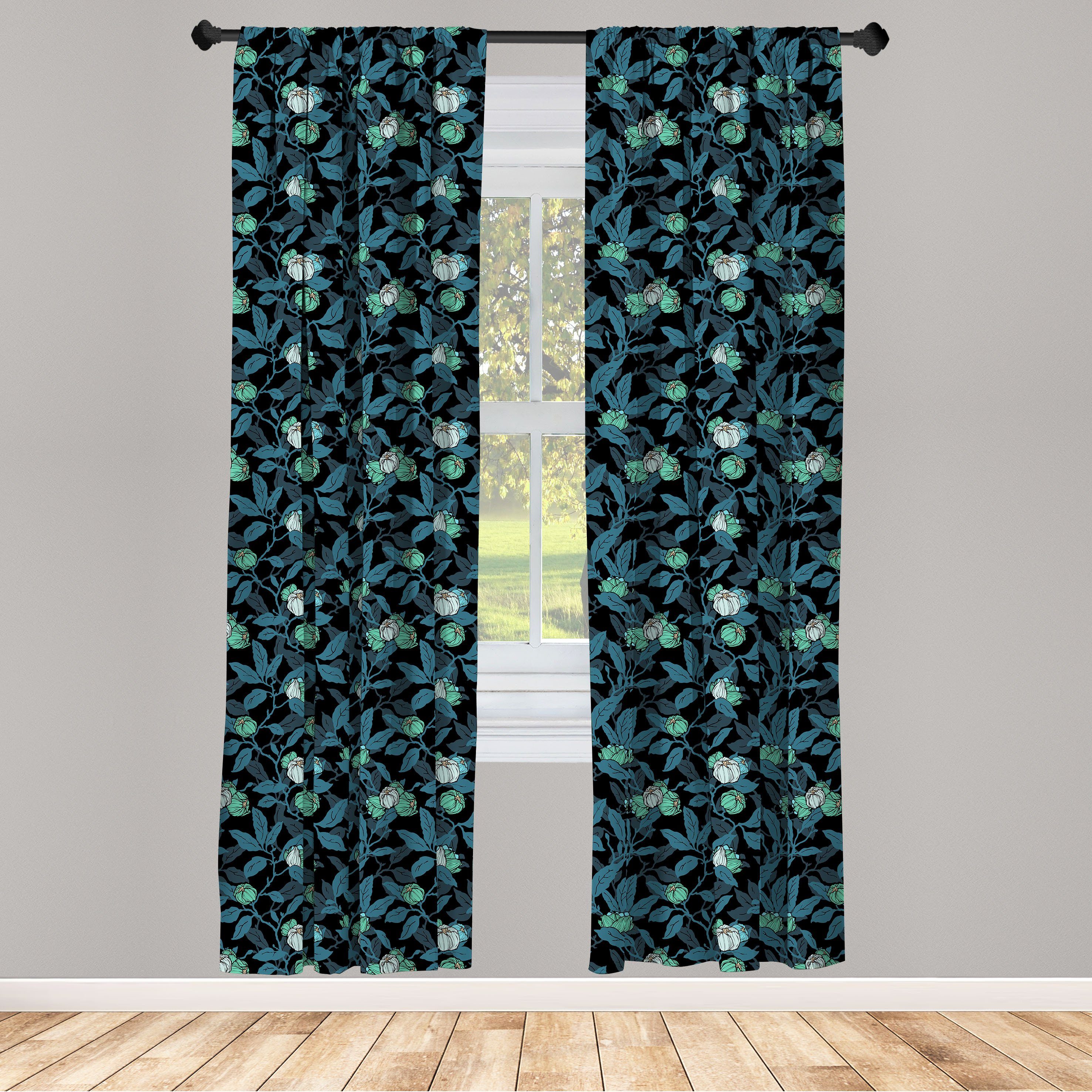 Gardine Vorhang für Wohnzimmer Schlafzimmer Dekor, Abakuhaus, Microfaser, Botanisch abstrakte Blumen