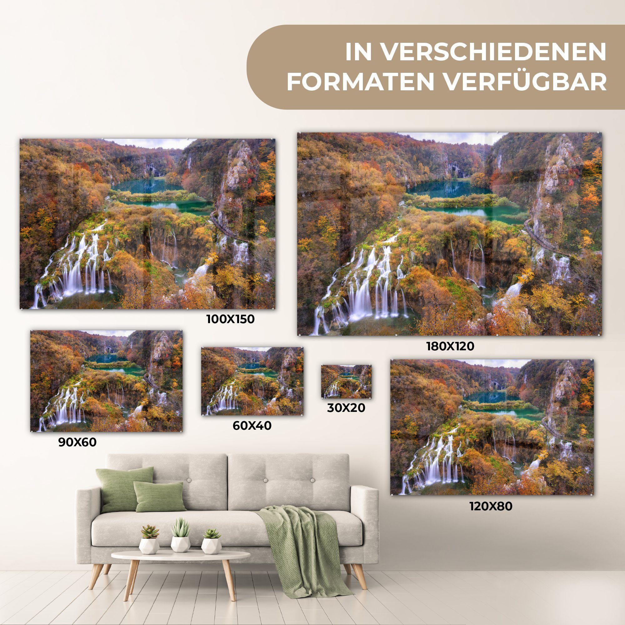 Acrylglasbilder Nationalparks Seen, Acrylglasbild MuchoWow Schlafzimmer Plitvicer Herbstfarben & Wunderschöne Wohnzimmer des St), (1