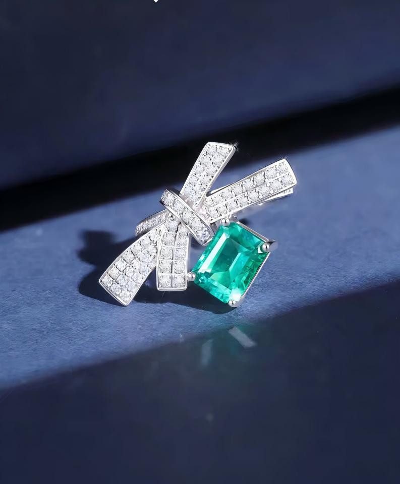 Jumpeak Verlobungsring Labor Smaragd Ring 2ct/3ct wählbar,Weißgold Ring,GRC Zertifikat, Kreuzband Design, Edelsteinring, Cocktailring, Geschenk für Sie