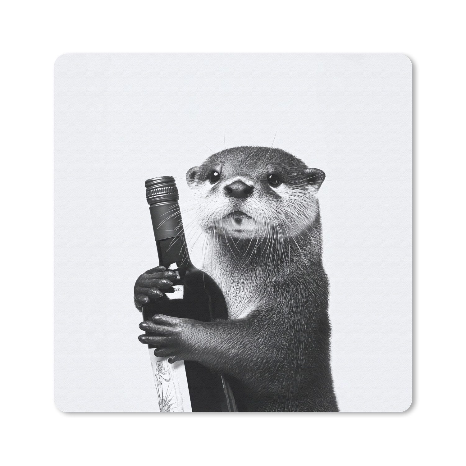 MuchoWow Mauspad Weinflasche - Otter - Schwarz (1-St), Mousepad, Schreibtisch Zubehör, Deko, 20x20 cm