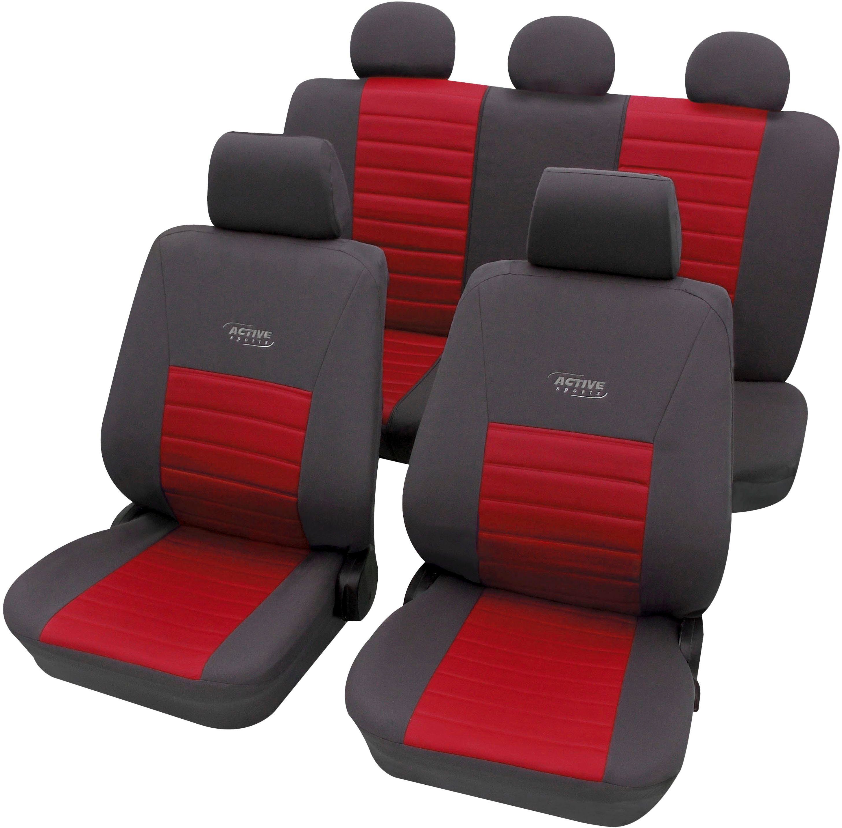 Petex Autositzbezug 11-tlg Set "Active Sports" universelle Passform, Geeignet für Fahrzeuge mit/ohne Seitenairbag, SAB 1 Vario rot