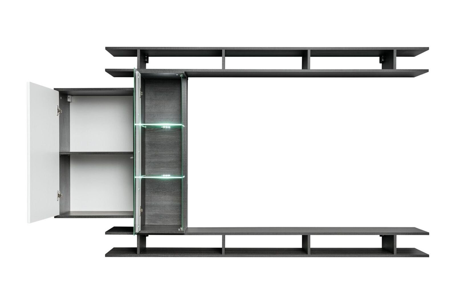 Made Möbel Designer in (4-St., Grau 2x Europa Wandschrank, Holz Regal/Vitrine/Wandschrank), Wohnzimmer-Set JVmoebel Modern