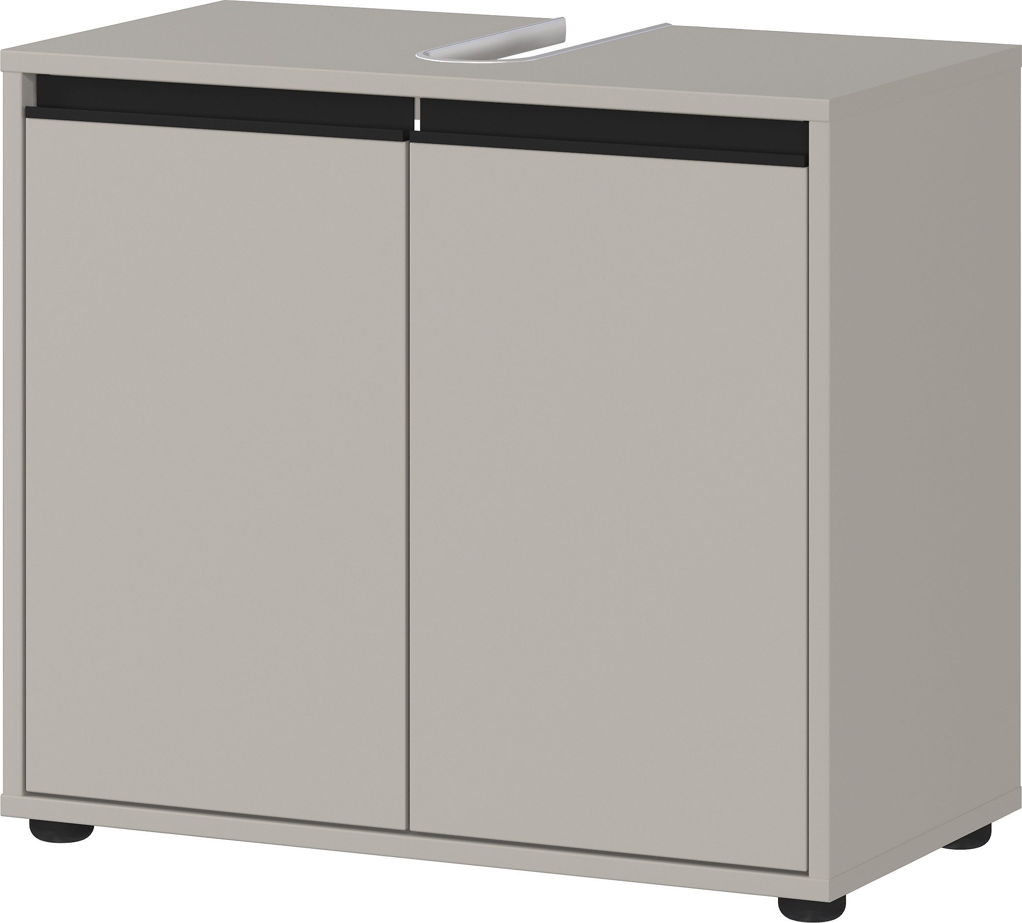 freiraum Waschbeckenunterschrank GW-LEMONT Siphonaussparung, 2 Türen, Türdämpfung, Steingrau - 63x55x34cm (BxHxT)
