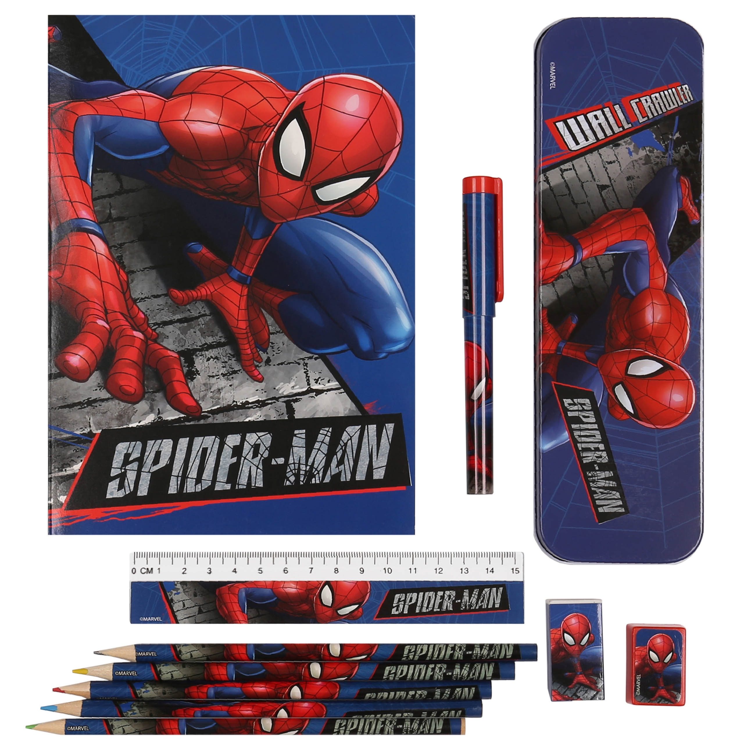 MARVEL Federmäppchen Spider-Man Schulset Jungen, Schulbedarf, 11-teiliges Set