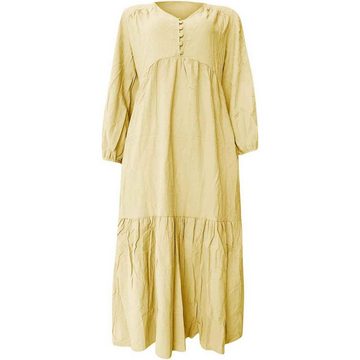 FIDDY Blusenkleid Damen Kleid Elegant V-Ausschnitt A Linie Freizeitkleider Lange Kleid