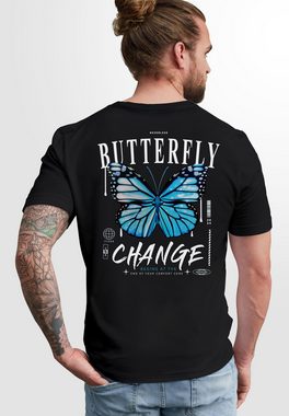 Neverless Print-Shirt Herren T-Shirt Backprint Schmetterling Butterfly Grafik Printshirt mit Print