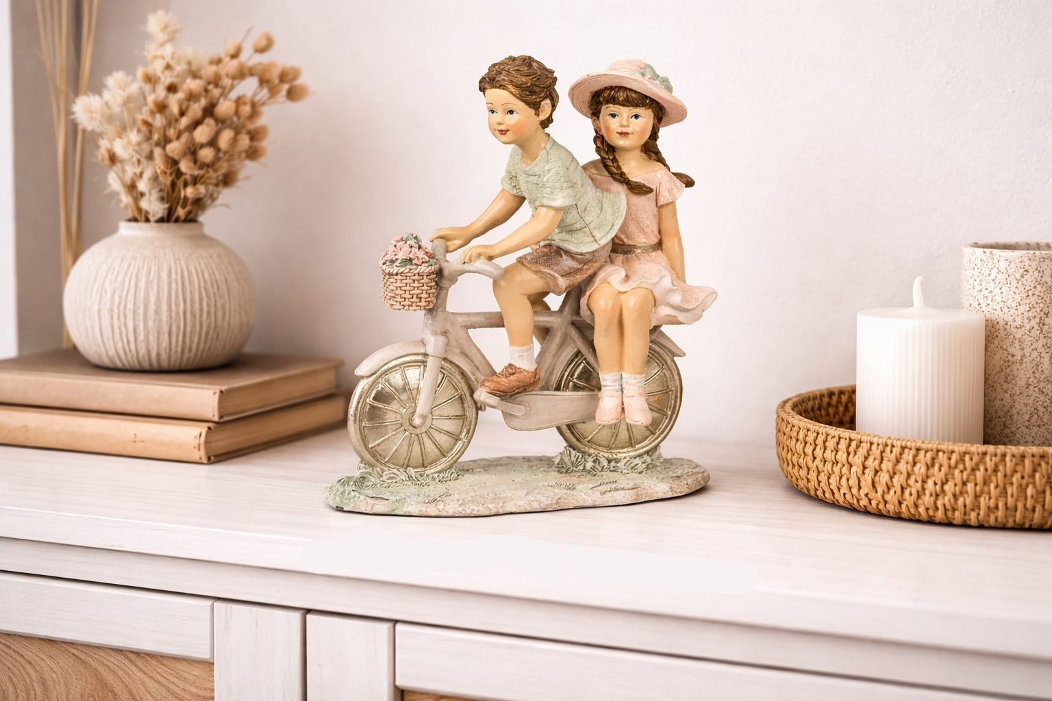 formano Dekofigur Nostalgisches Kinderpaar handbemalt 17 cm auf Fahrrad